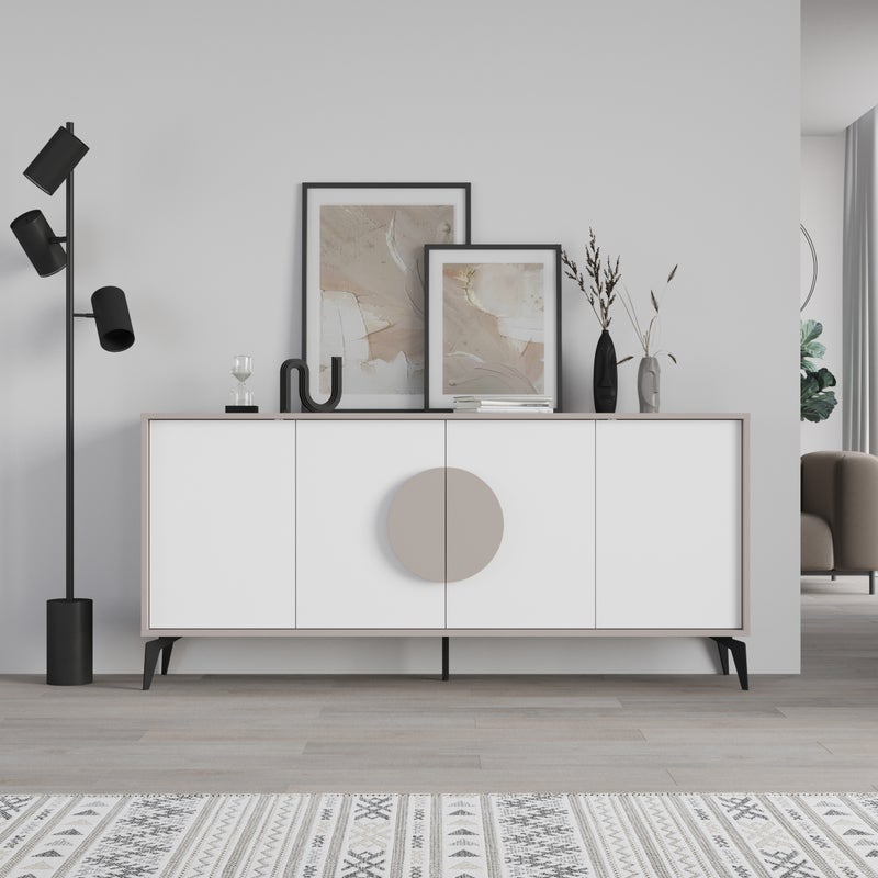 Mourah Home Gora Console - Modern Sideboard With 4 Doors - Storage Cabinet For Living Room, Office, Lounge, Dining Room, Kitchen, Hallway - 35.6X82X180 Cm - White- Light Mocha- 2 Years Warranty - Image 1